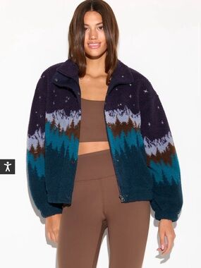 Spiritual Gangster Dusk Amari Sherpa Jacket zip up medium NWOT mountain print
